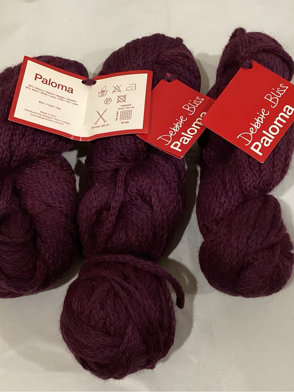 4 hanks of Debbie Bliss Paloma bulky yarn